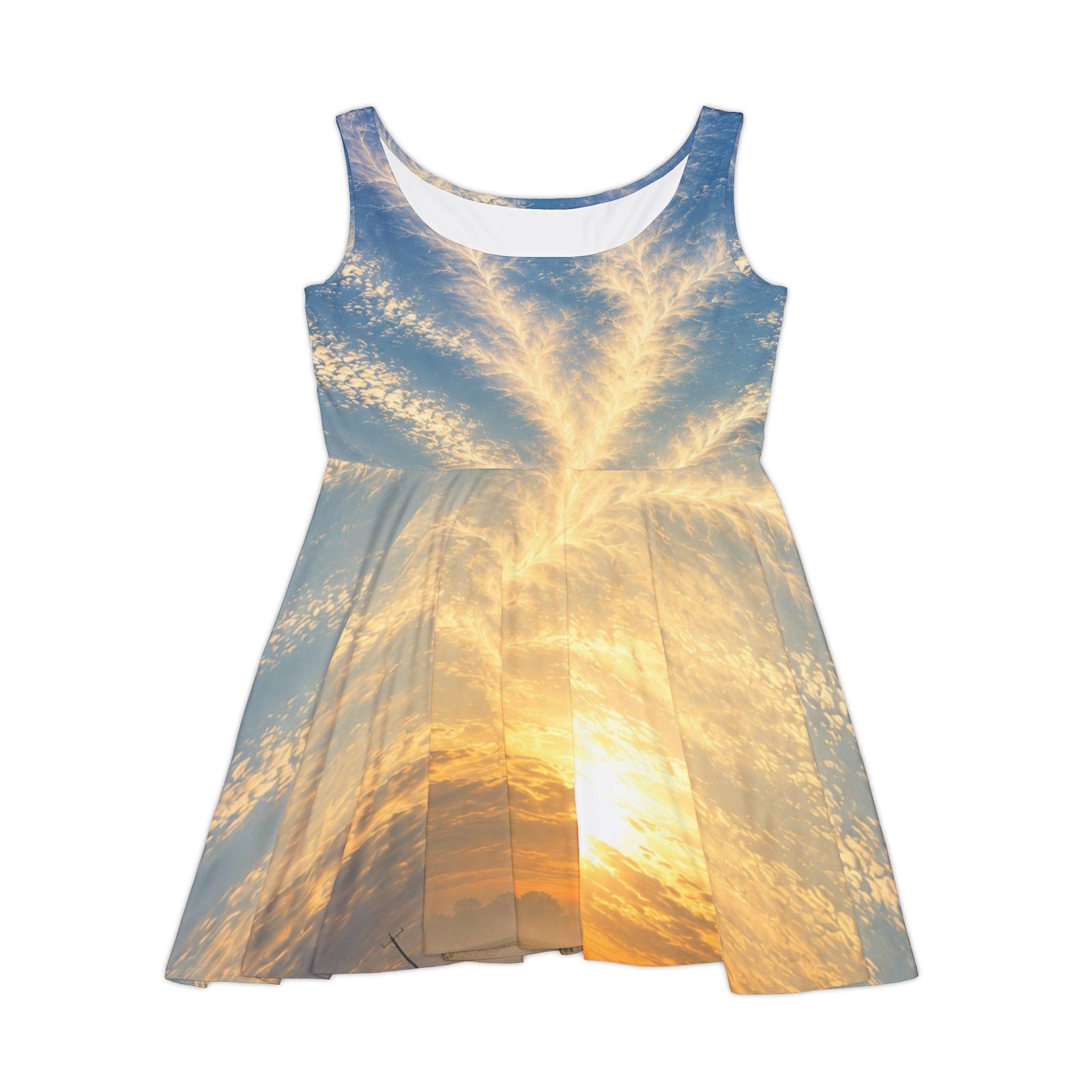 echoflame sunset sky skater dress — all over print sunrise clouds dress echoflame sunset sky skater dress — all over print sunrise clouds dress