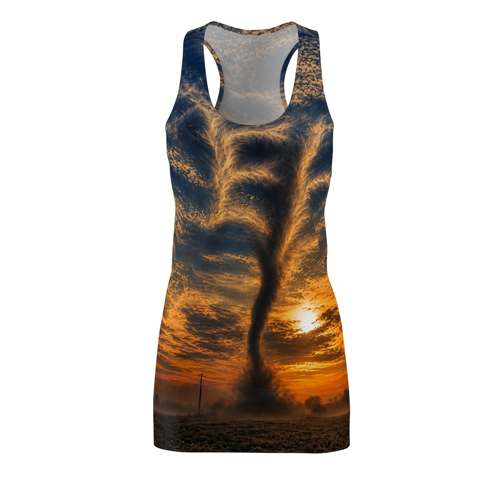 echoflame tornado sunset racerback dress — dramatic stormy sky all over print echoflame tornado sunset racerback dress — dramatic stormy sky all over print