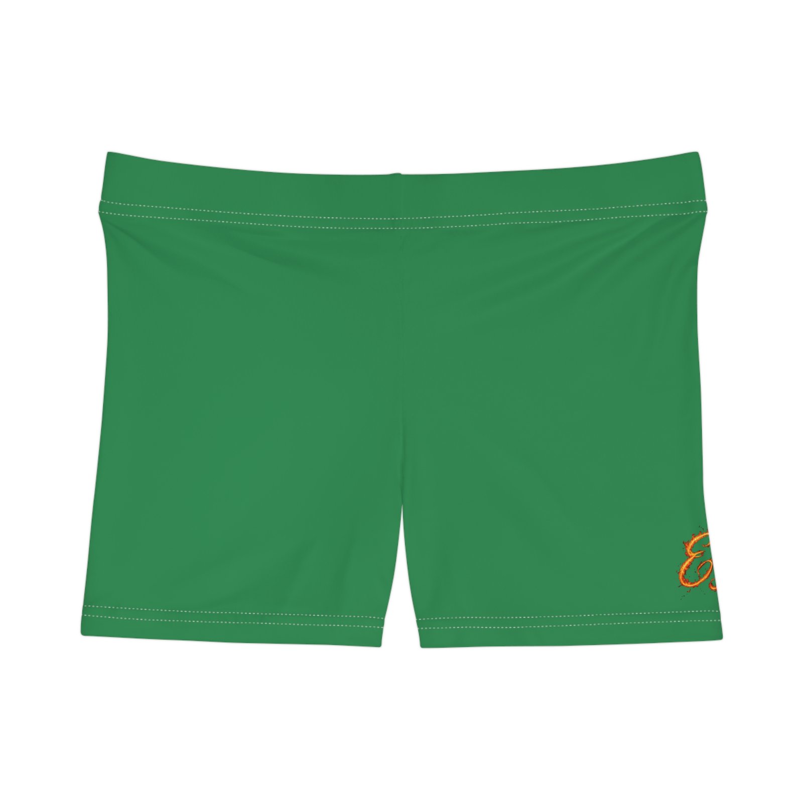 echoflame women's green athletic shorts — casual activewear with small script accent echoflame women's green athletic shorts — casual activewear with small script accent
