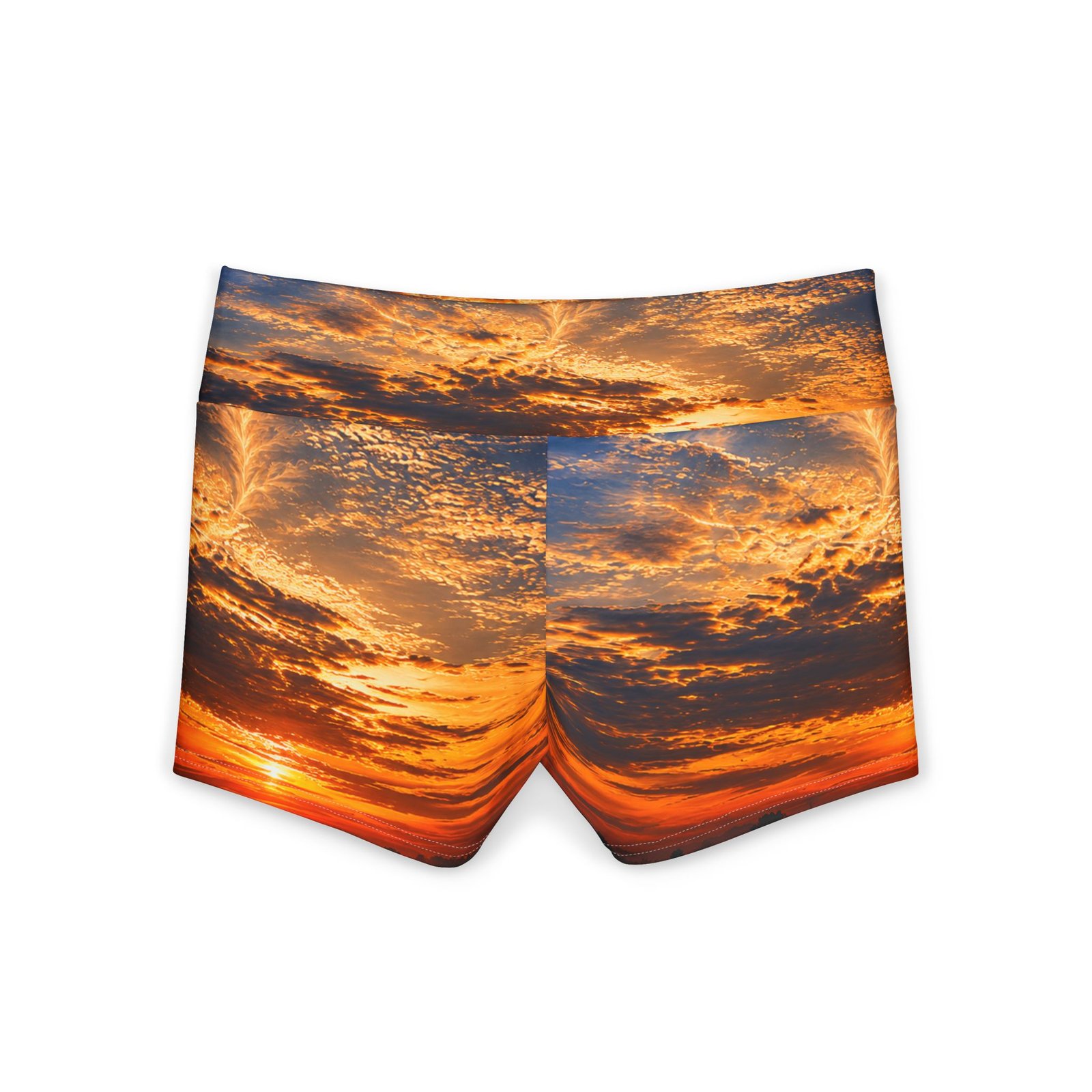 echoflame sunset sky yoga shorts — women's stretch athletic print echoflame sunset sky yoga shorts — women's stretch athletic print