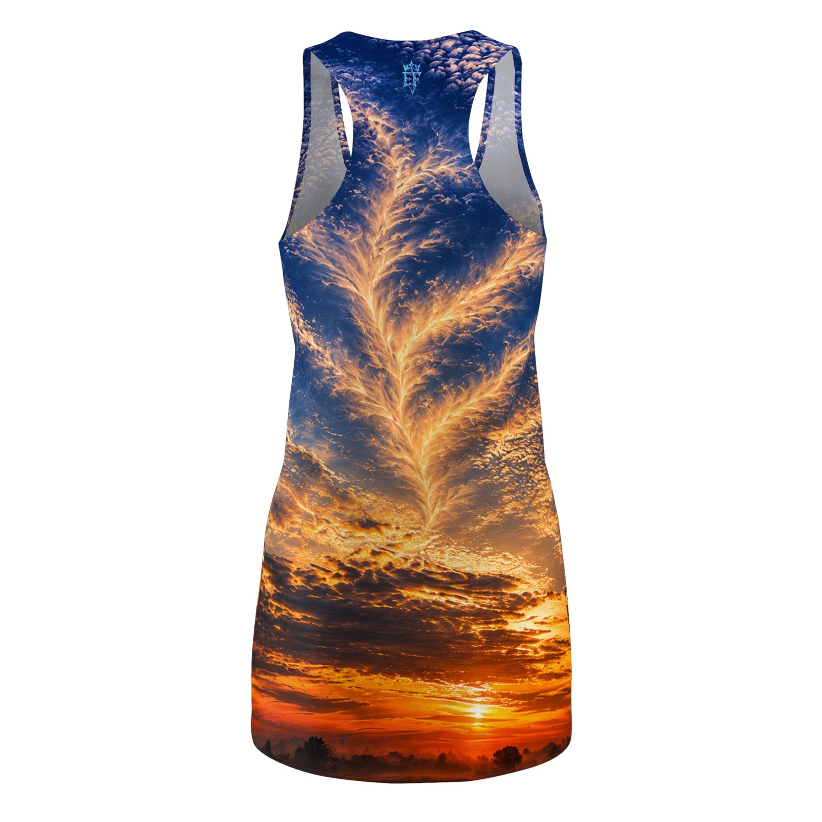 echoflame sunset sky racerback dress — golden feather cloud print echoflame sunset sky racerback dress — golden feather cloud print
