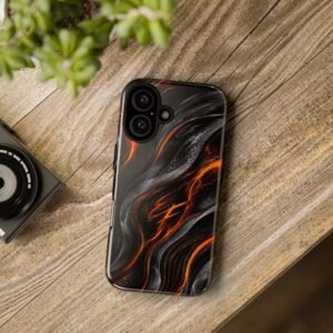 echoflame fiery lava wave tough phone case — black & orange abstract protective cover