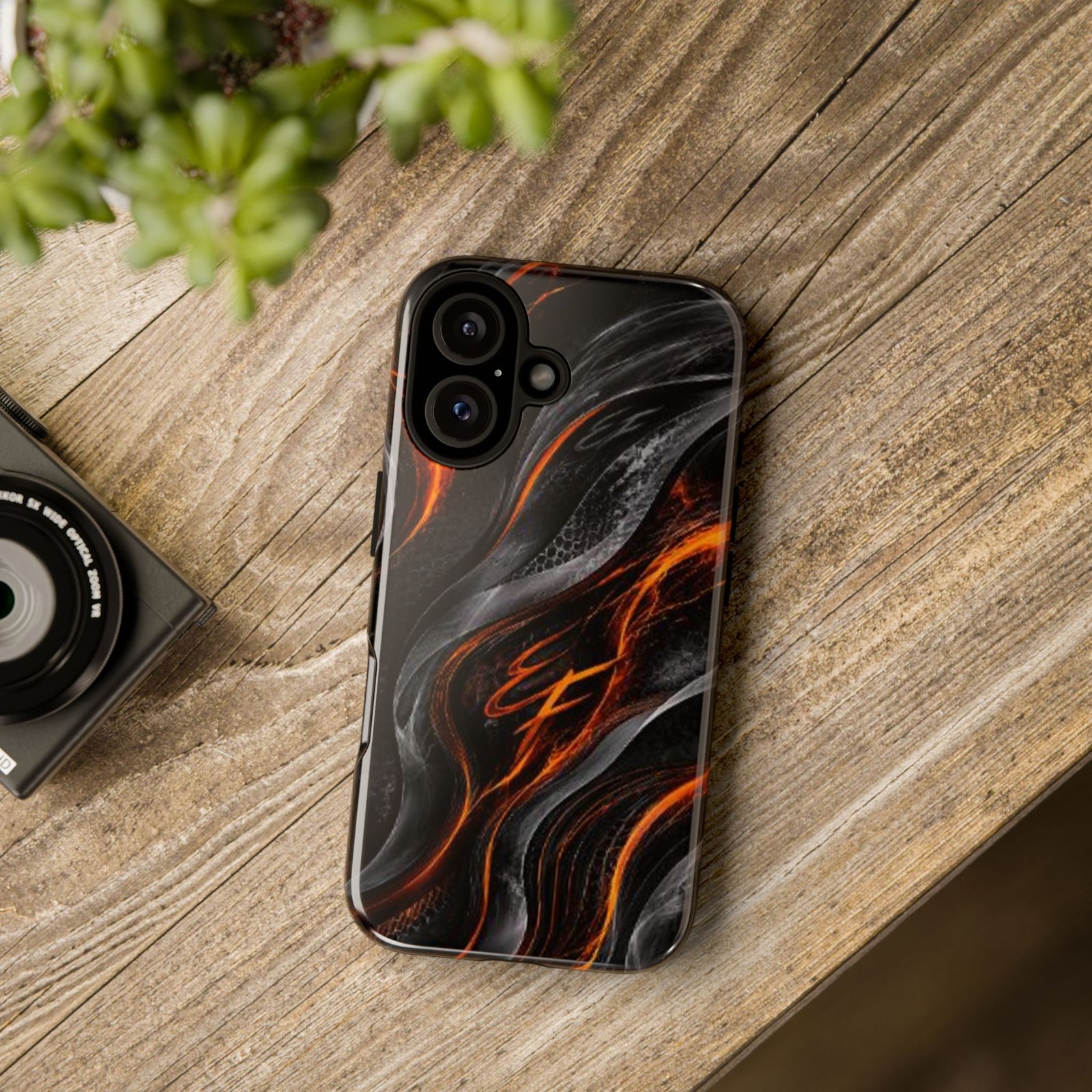 echoflame fiery lava wave tough phone case — black & orange abstract protective cover echoflame fiery lava wave tough phone case — black & orange abstract protective cover
