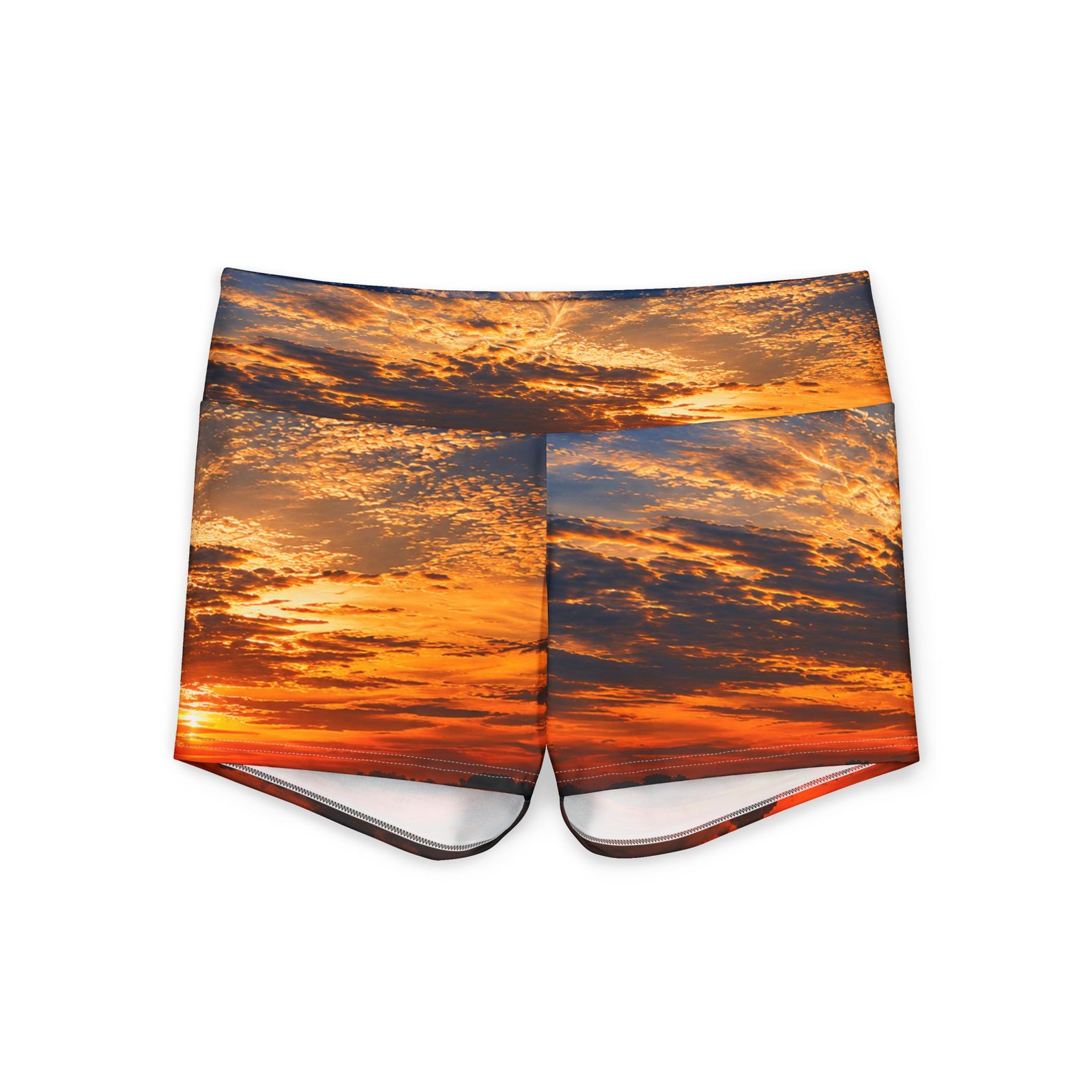 echoflame sunset sky yoga shorts — women's stretch athletic print echoflame sunset sky yoga shorts — women's stretch athletic print