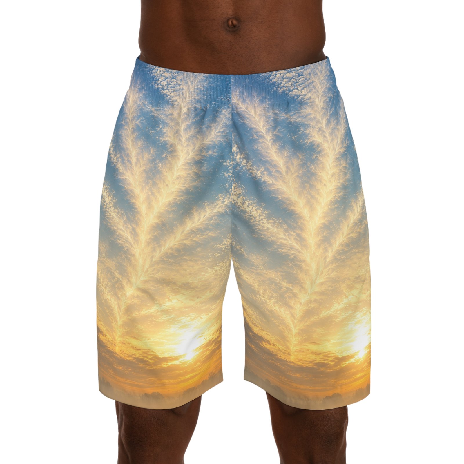 echoflame sunrise sky print jogger shorts — golden cloudburst all over print echoflame sunrise sky print jogger shorts — golden cloudburst all over print