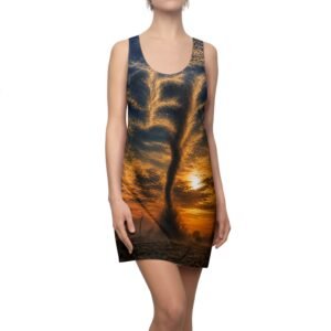 echoflame tornado sunset racerback dress — dramatic stormy sky all over print
