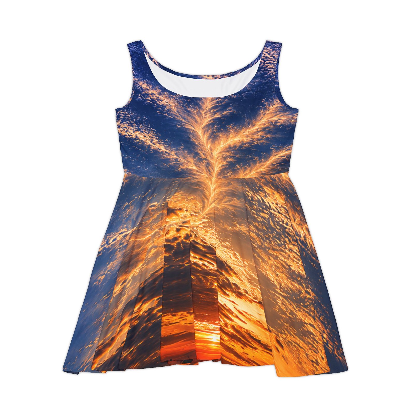 echoflame sunset sky skater dress — golden cloud sunset print echoflame sunset sky skater dress — golden cloud sunset print