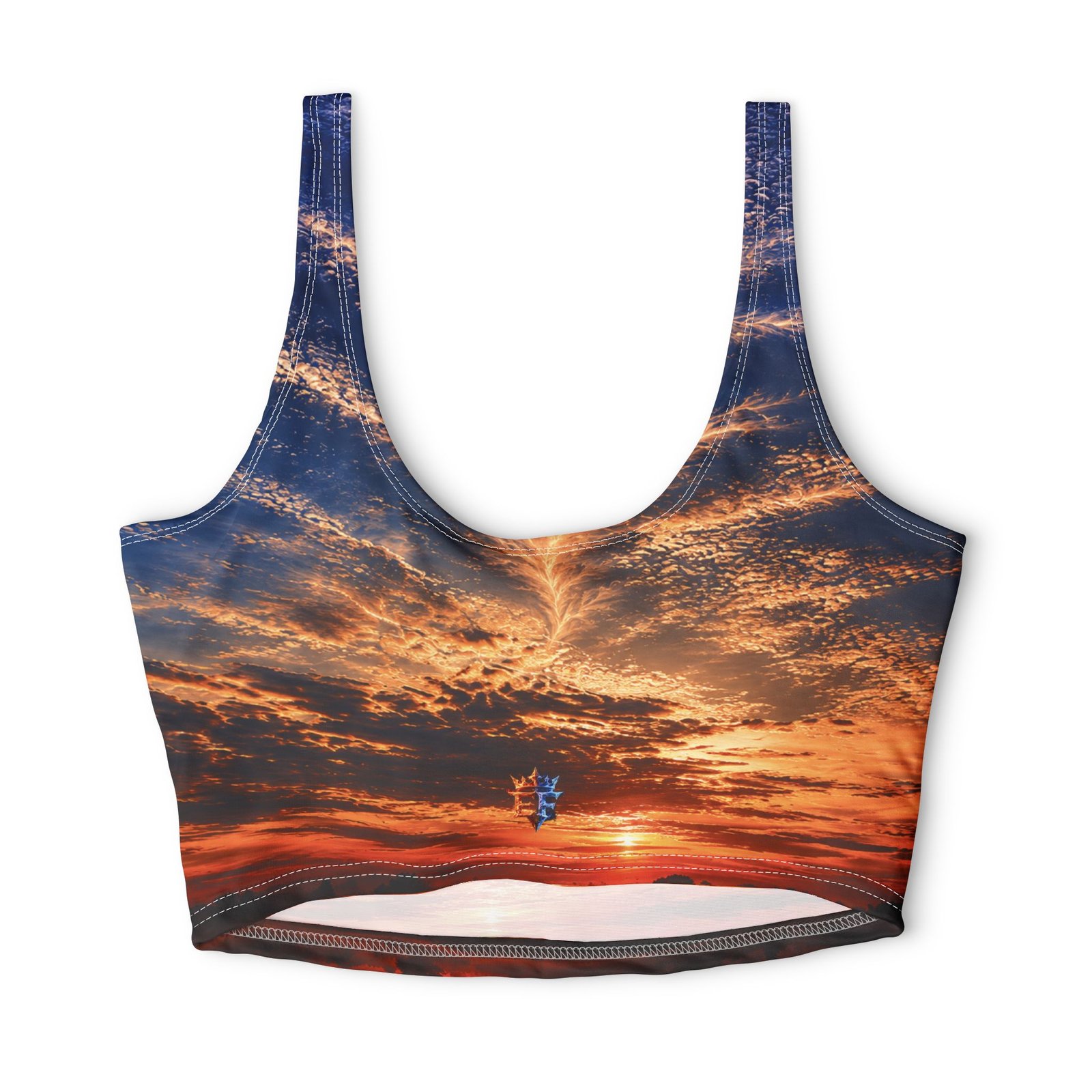 echoflame sunset sky sports bra — all over print athletic crop top echoflame sunset sky sports bra — all over print athletic crop top