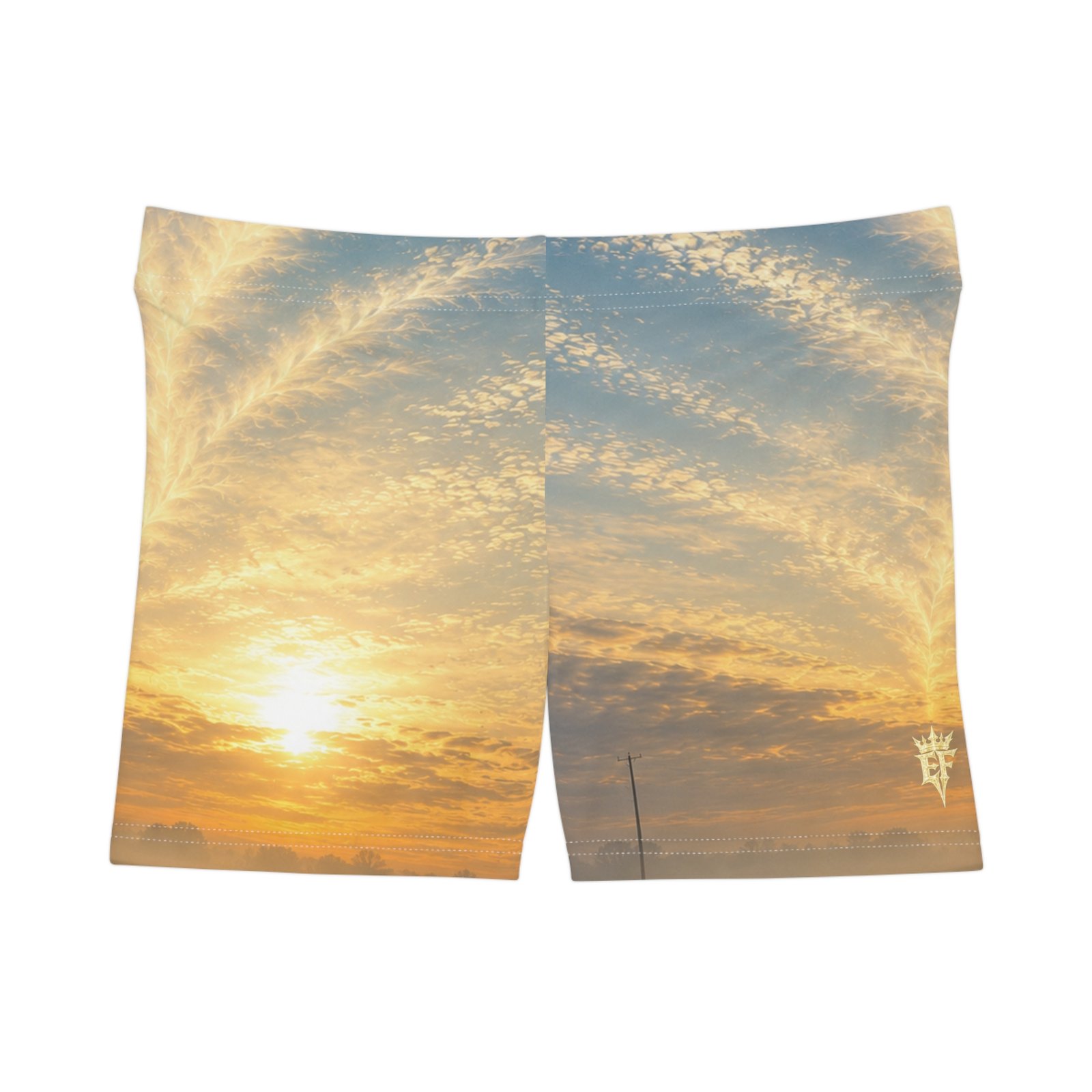 echoflame sunrise sky women's shorts – coastal sunset photo print echoflame sunrise sky women's shorts – coastal sunset photo print