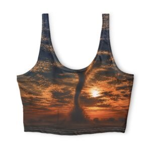 echoflame sunset tornado sports bra — dramatic storm graphic activewear