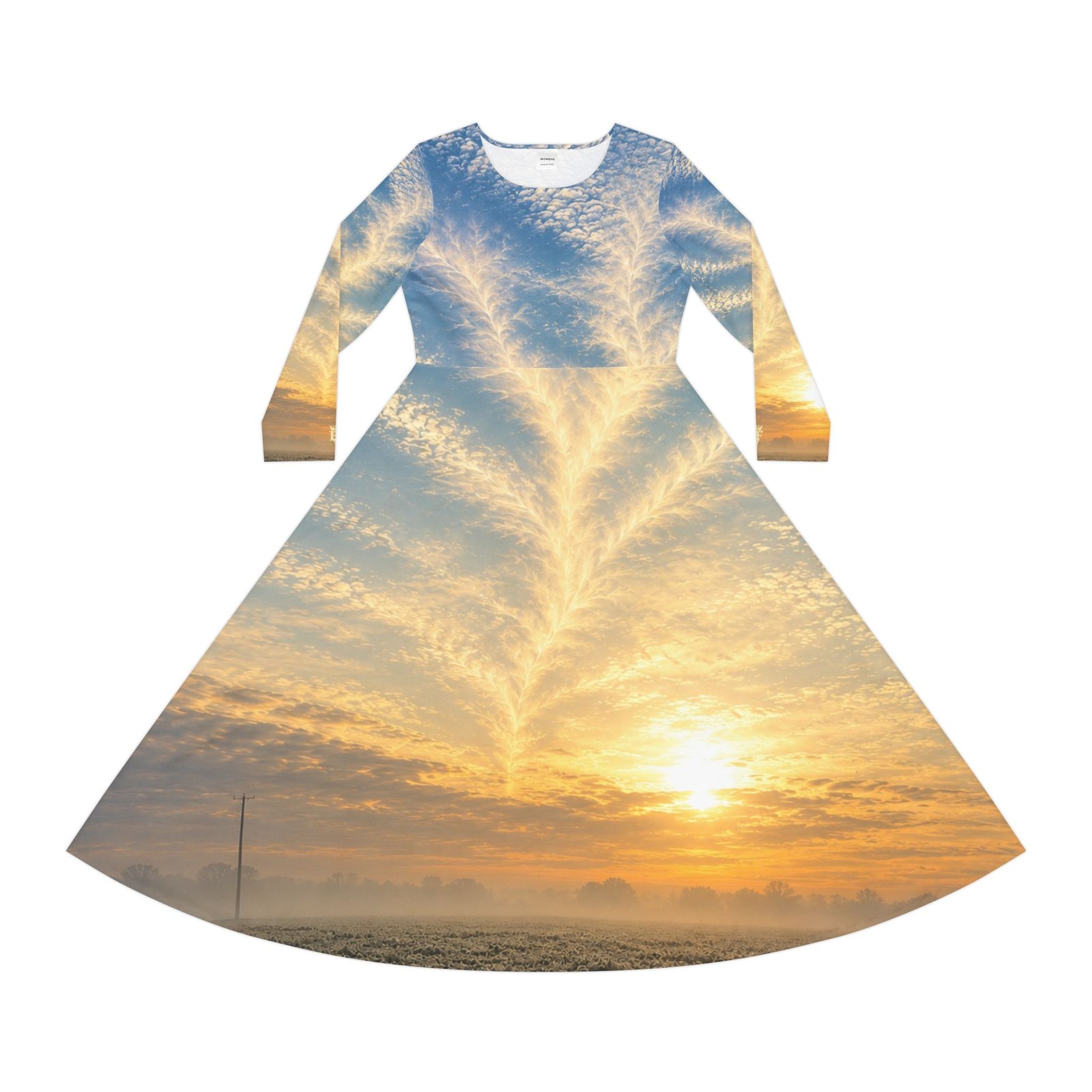 echoflame sunrise sky long sleeve dance dress — scenic all over print echoflame sunrise sky long sleeve dance dress — scenic all over print