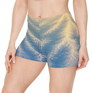 echoflame sky cloud print women's shorts — sunset blue all over print activewear