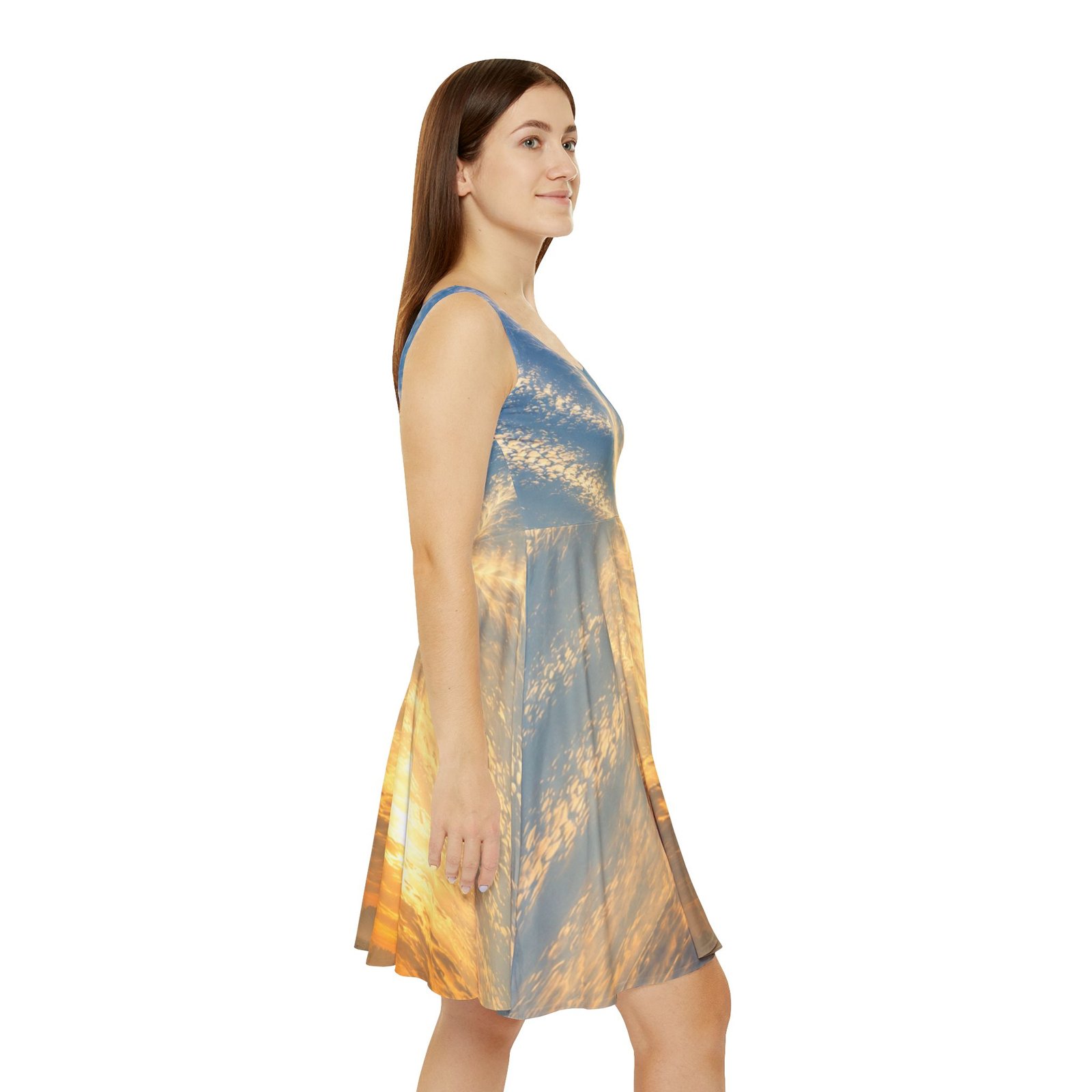 echoflame sunset sky skater dress — all over print sunrise clouds dress echoflame sunset sky skater dress — all over print sunrise clouds dress