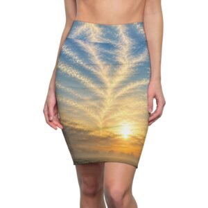 echoflame sunrise sky pencil skirt — golden dawn cloud print
