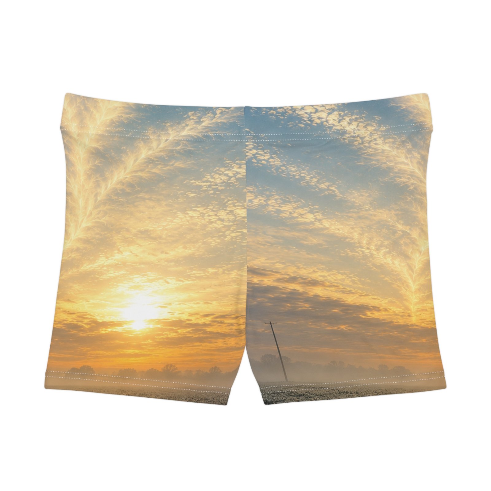 echoflame sunrise sky women's shorts – coastal sunset photo print echoflame sunrise sky women's shorts – coastal sunset photo print
