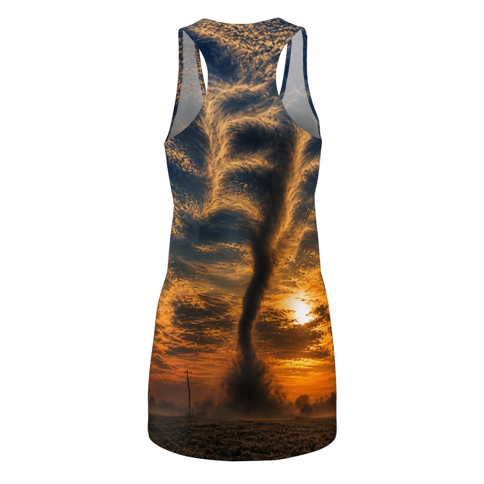 echoflame tornado sunset racerback dress — dramatic stormy sky all over print echoflame tornado sunset racerback dress — dramatic stormy sky all over print