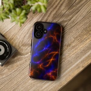 echoflame nebula flame tough phone case — blue & orange abstract galaxy design