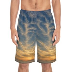 echoflame sunset cloudscape board shorts — men’s all over print beach trunks