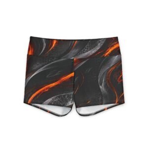 echoflame yoga shorts — black lava swirl high waist activewear