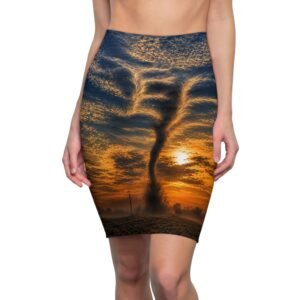echoflame tornado sunset pencil skirt — dramatic storm cloud print