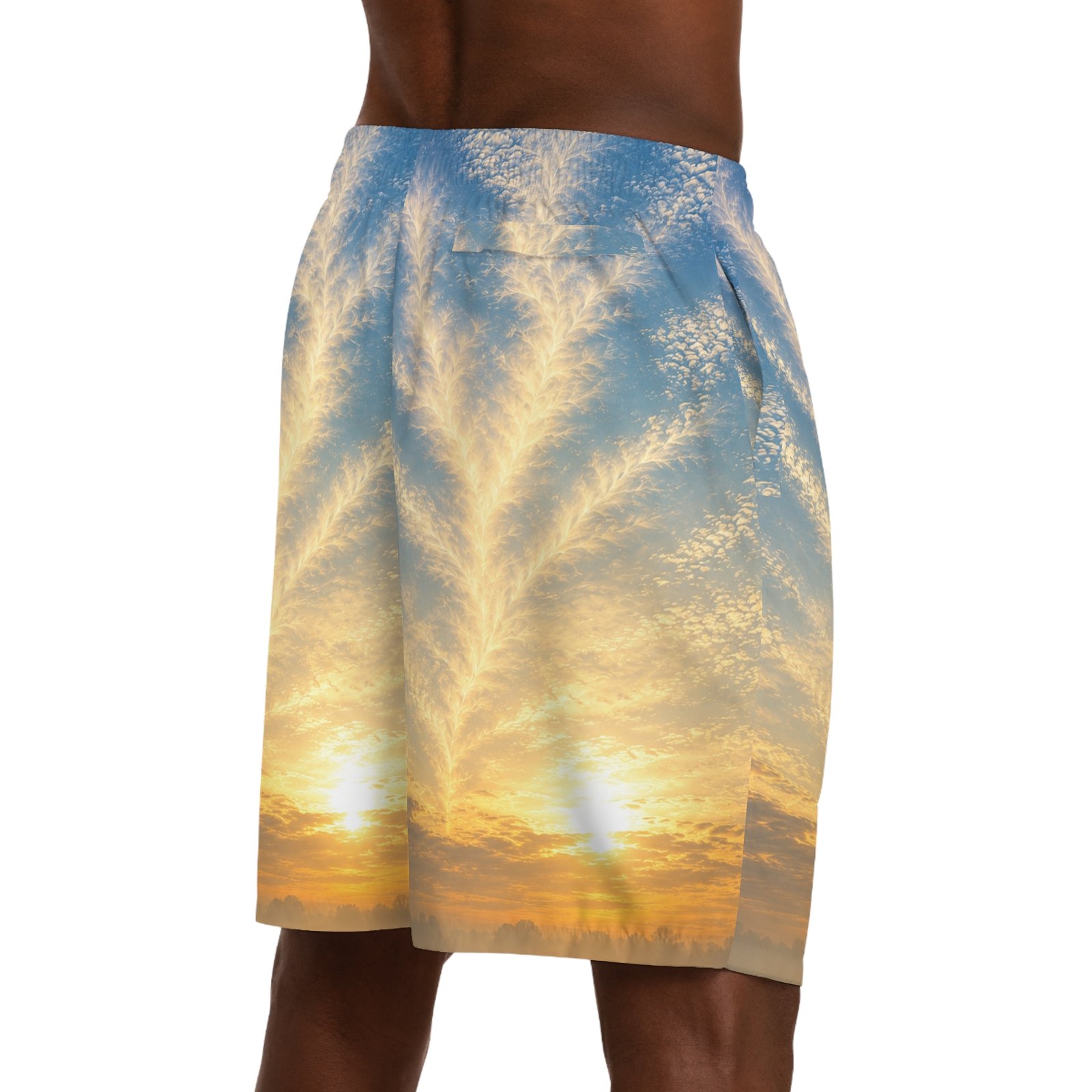 echoflame sunrise sky print jogger shorts — golden cloudburst all over print echoflame sunrise sky print jogger shorts — golden cloudburst all over print