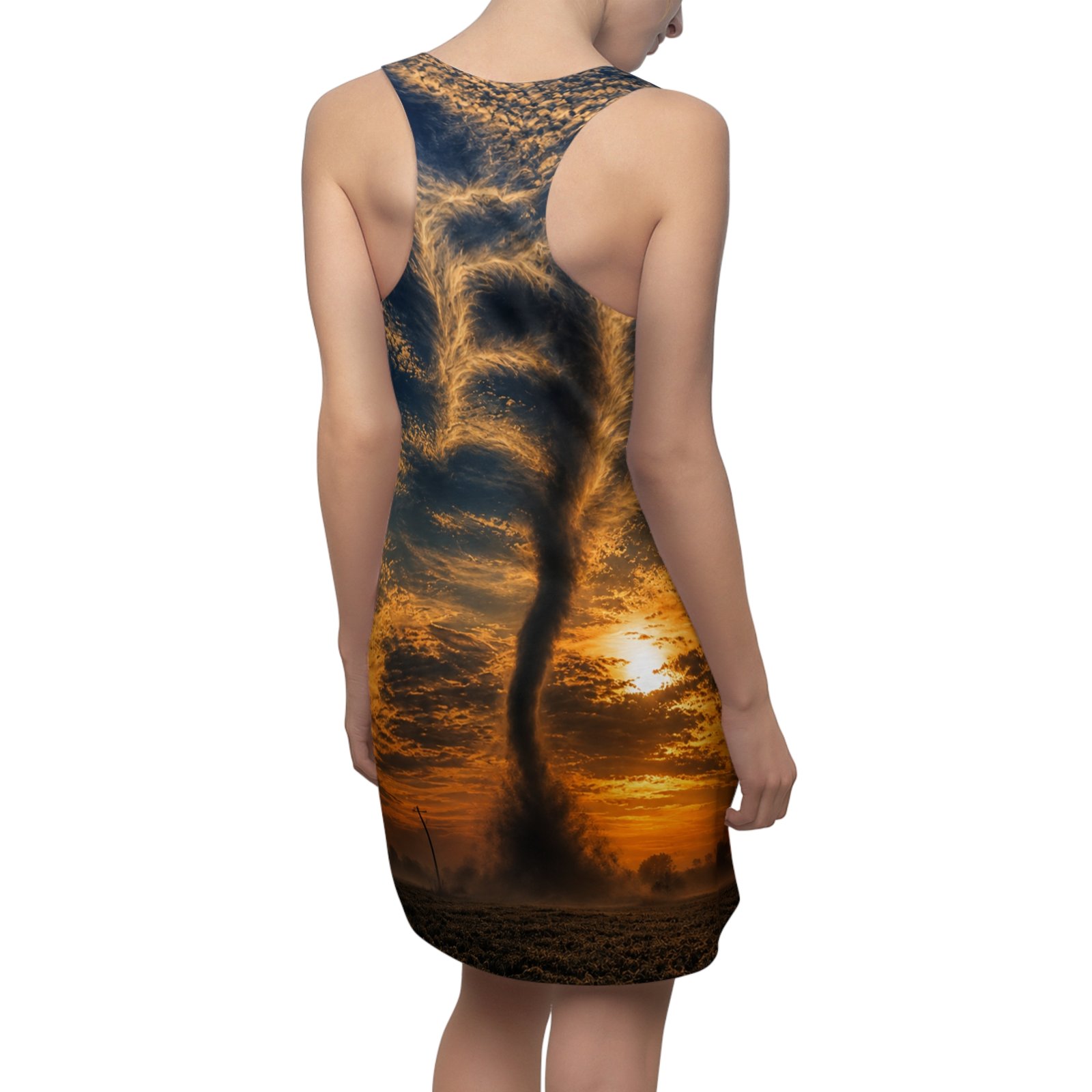 echoflame tornado sunset racerback dress — dramatic stormy sky all over print echoflame tornado sunset racerback dress — dramatic stormy sky all over print