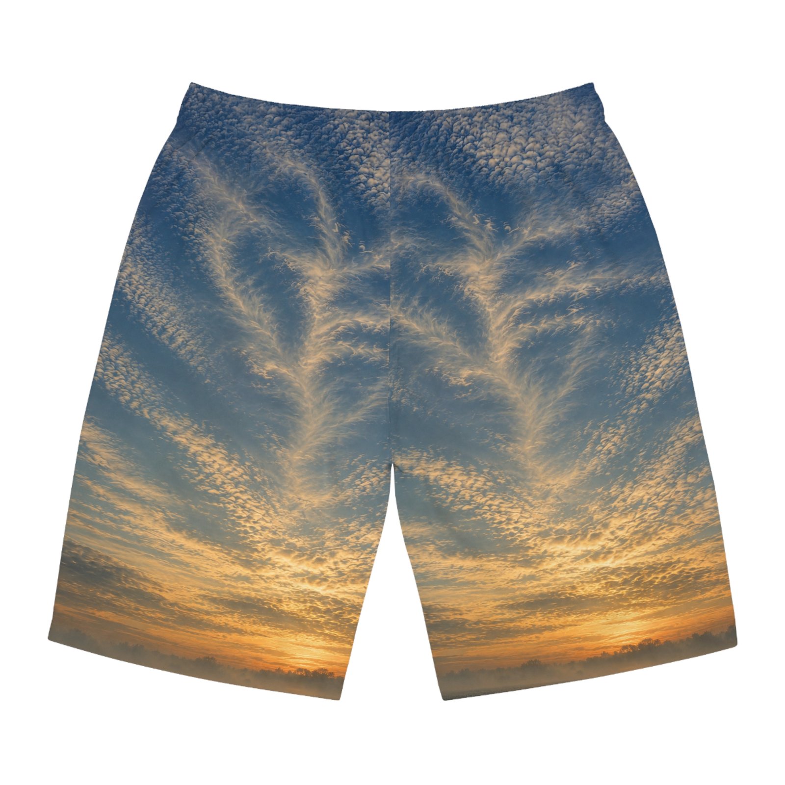 echoflame sunset cloudscape board shorts — men’s all over print beach trunks echoflame sunset cloudscape board shorts — men’s all over print beach trunks