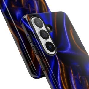 echoflame neon silk phone case — blue & amber abstract tough case