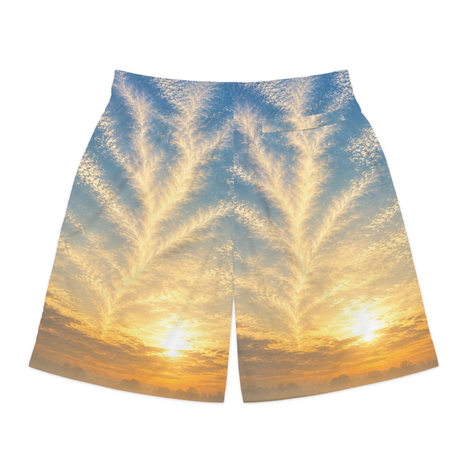 echoflame sunrise sky print jogger shorts — golden cloudburst all over print echoflame sunrise sky print jogger shorts — golden cloudburst all over print