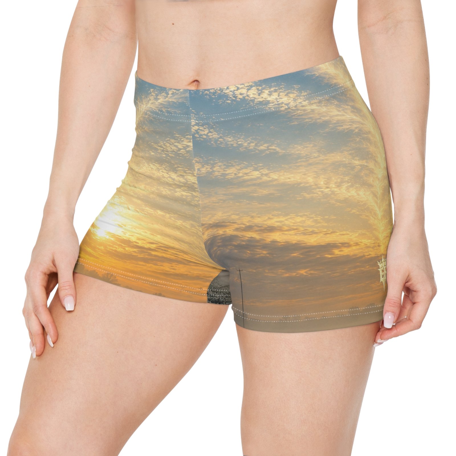 echoflame sunrise sky women's shorts – coastal sunset photo print echoflame sunrise sky women's shorts – coastal sunset photo print