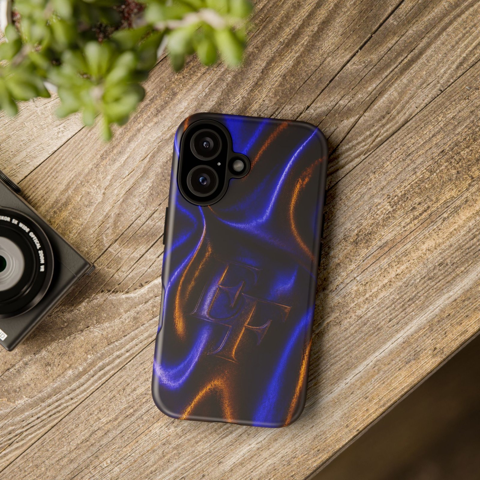 echoflame neon silk phone case — blue & amber abstract tough case echoflame neon silk phone case — blue & amber abstract tough case