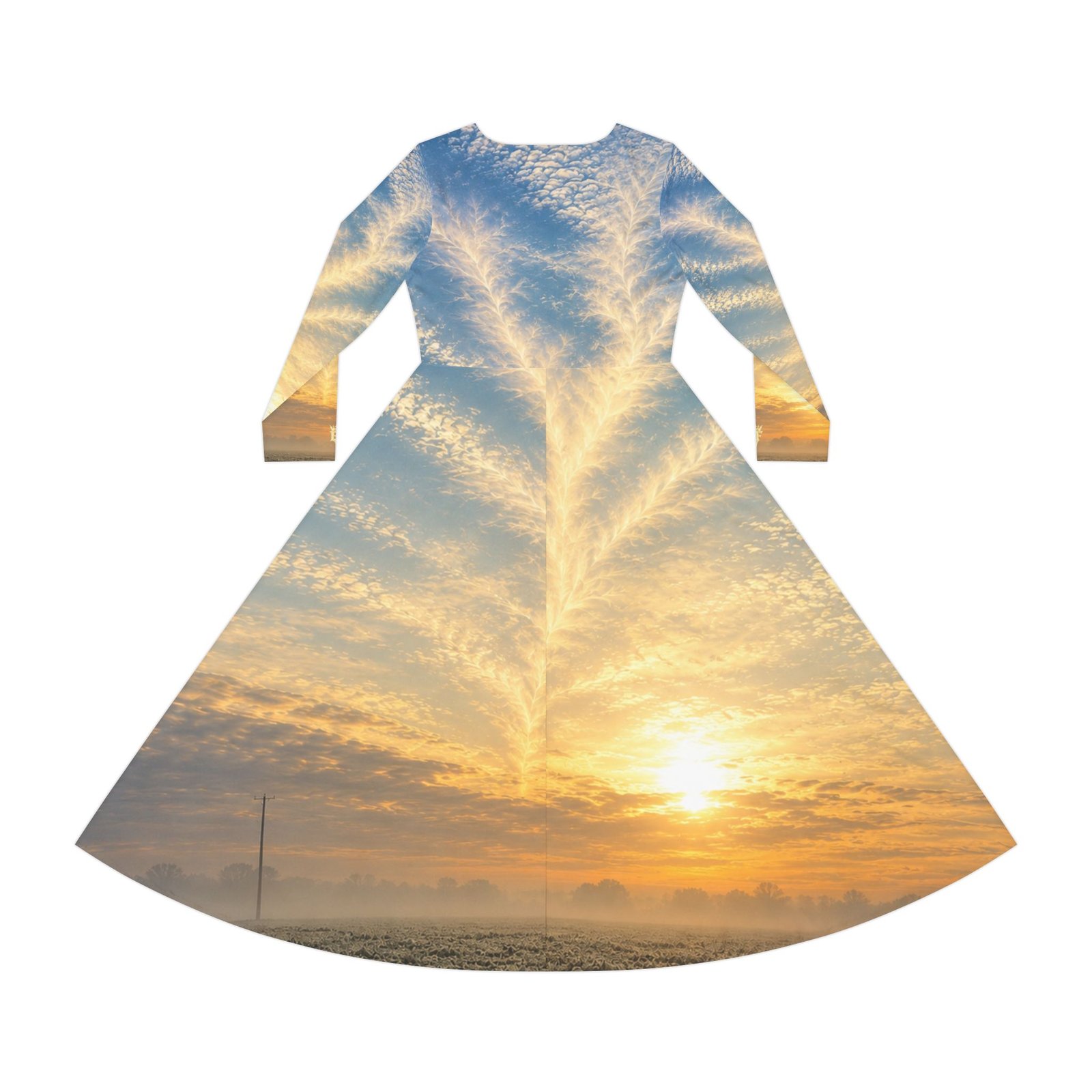 echoflame sunrise sky long sleeve dance dress — scenic all over print echoflame sunrise sky long sleeve dance dress — scenic all over print