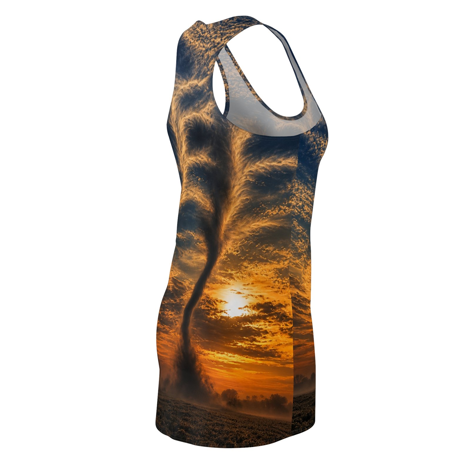 echoflame tornado sunset racerback dress — dramatic stormy sky all over print echoflame tornado sunset racerback dress — dramatic stormy sky all over print