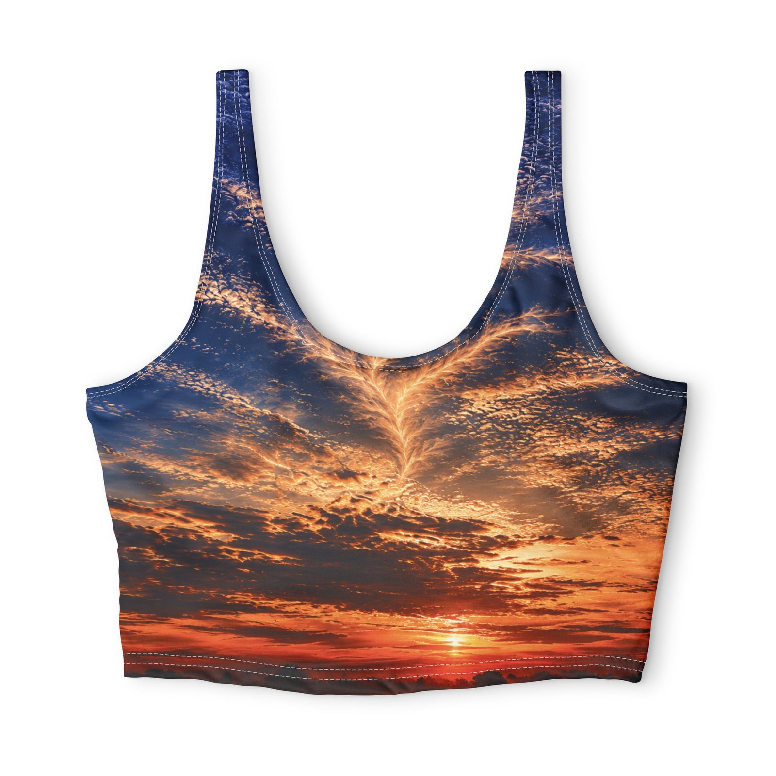echoflame sunset sky sports bra — all over print athletic crop top echoflame sunset sky sports bra — all over print athletic crop top