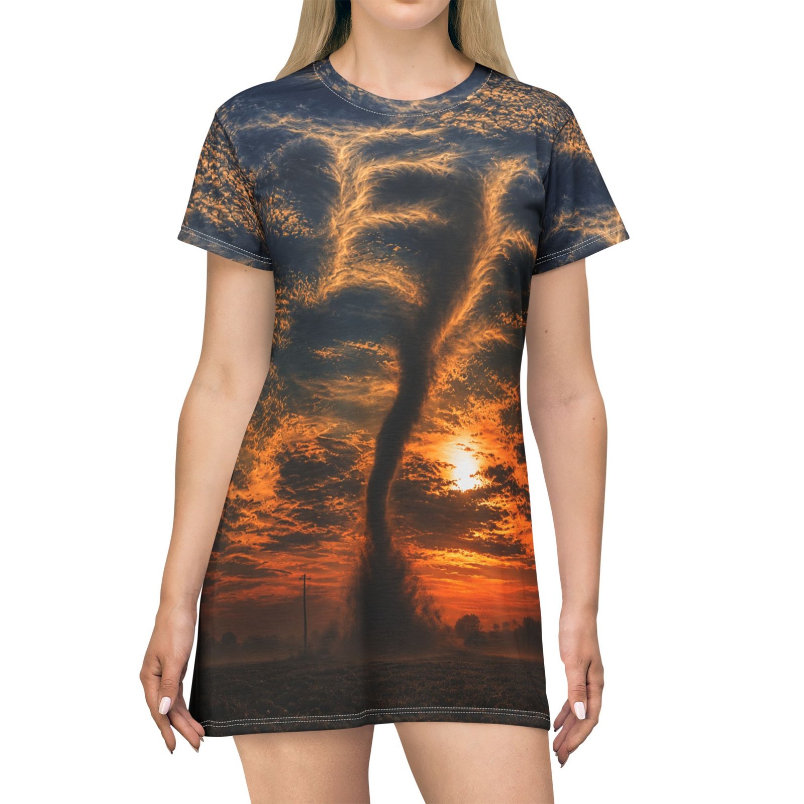 echoflame sunset tornado t shirt dress – dramatic storm sky all over print echoflame sunset tornado t shirt dress – dramatic storm sky all over print
