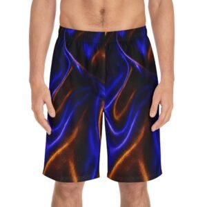 echoflame men's board shorts iridescent blue & orange satin wave aop
